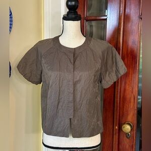 Emanuel Ungaro | Brown Crinkle Snap Front Short Sleeve Top/Jacket, Size 10